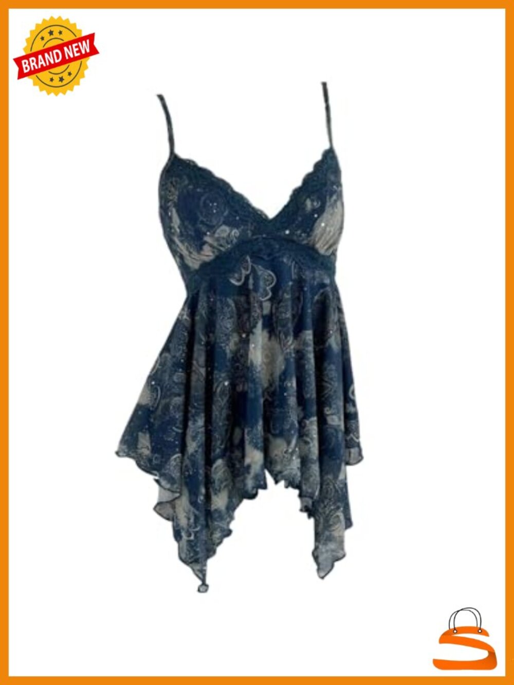 Y2K Lace Sequin Ruffle Peplum Babydoll Top - Spaghetti Strap V-Neck